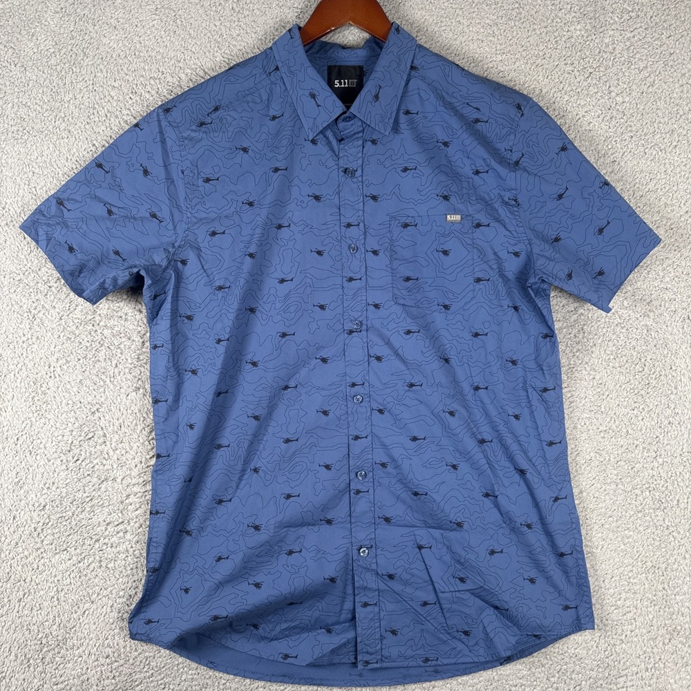 5.11 Tactical Companion Shirt Mens XL Blue Helicopter Short Sleeve Button Down